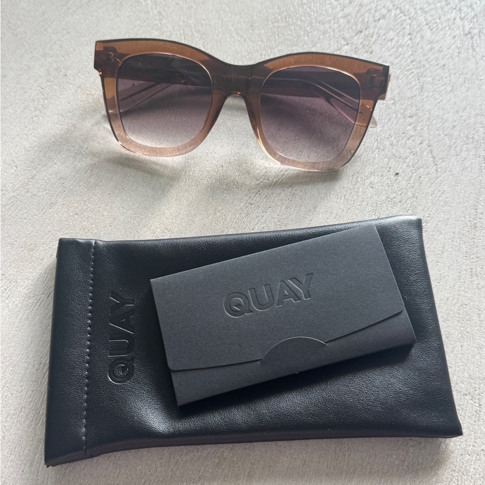 Quay Australia Brown Gradient Square Sunglasses with Black Case